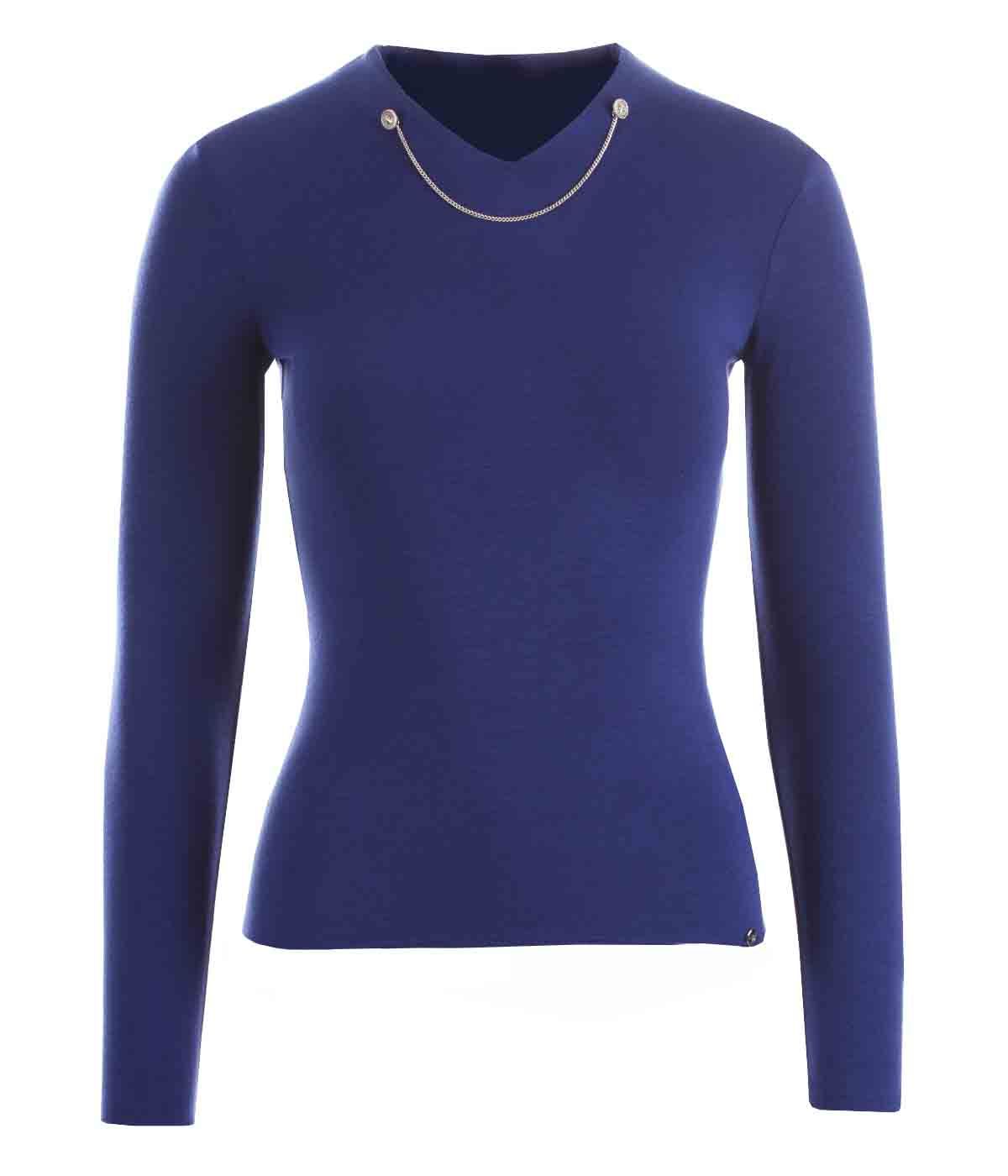 Viscose and acrylic blouse with long sleeves and decorative chain on the neckline 0